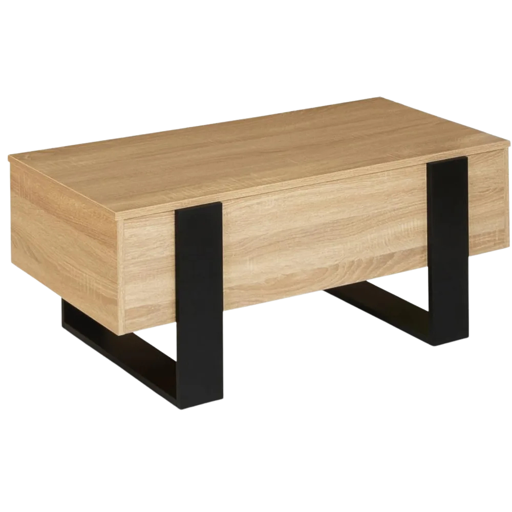 Table basse relevable en bois et noir style industriel