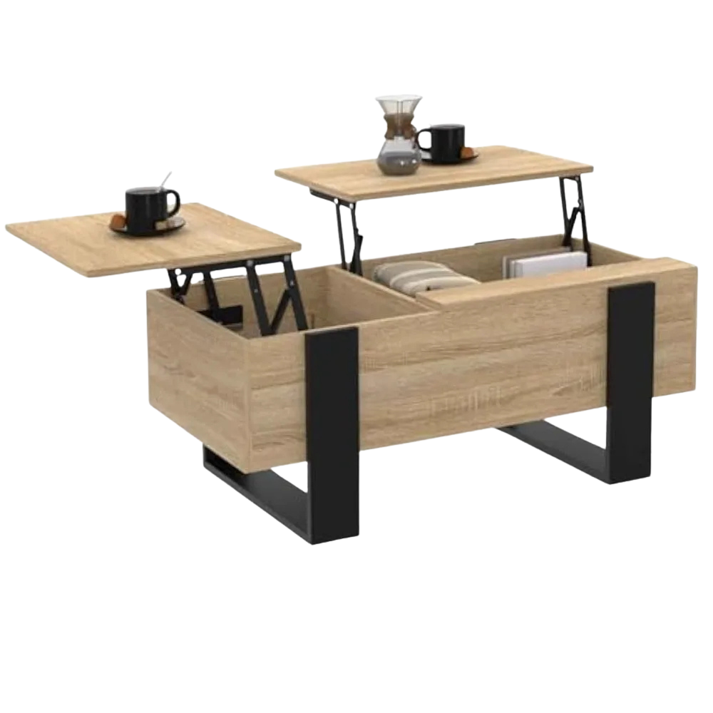 Table basse rectangulaire relevable à double plateau