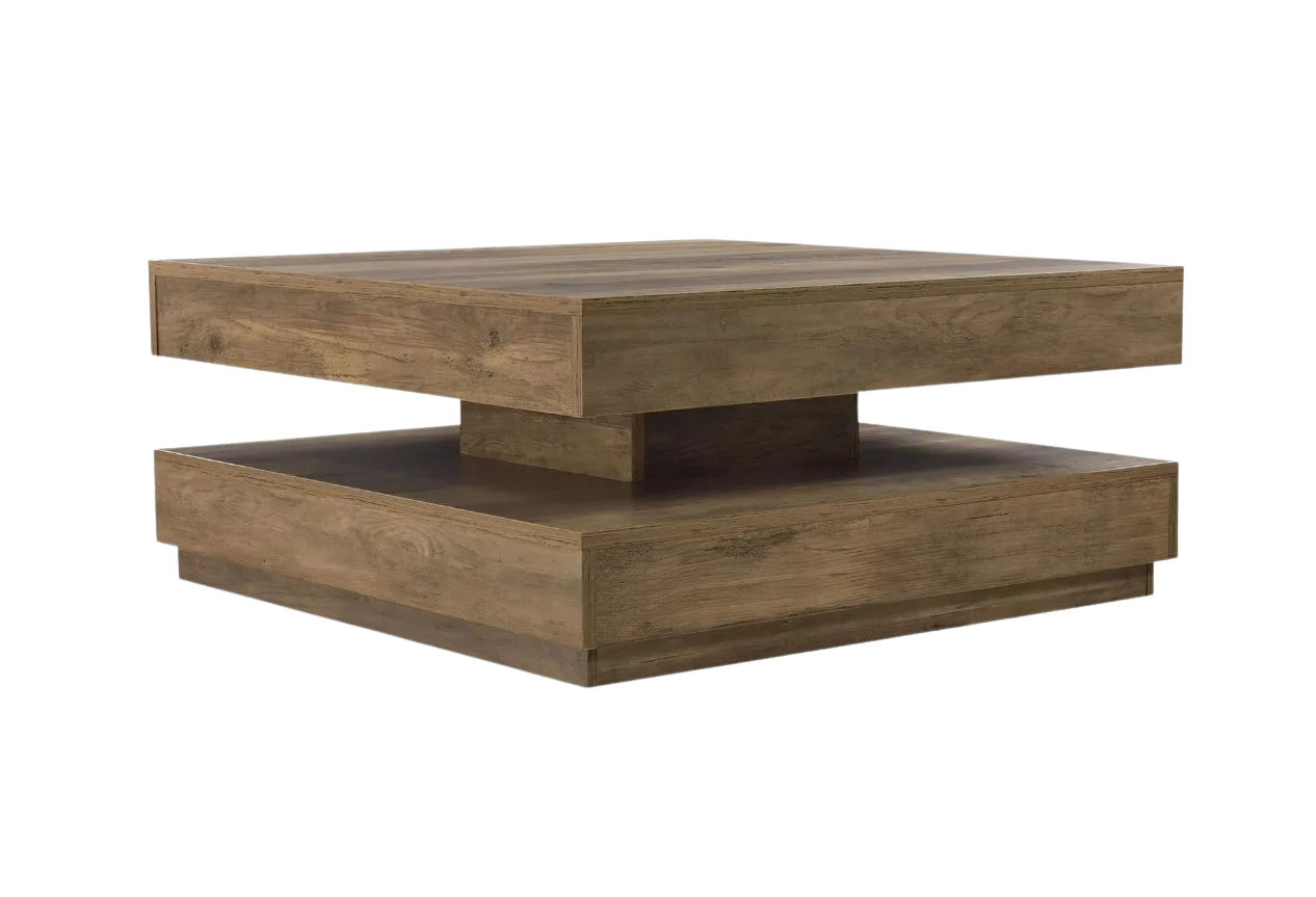 Table basse carrée avec plateau pivotant et plateau inférieur