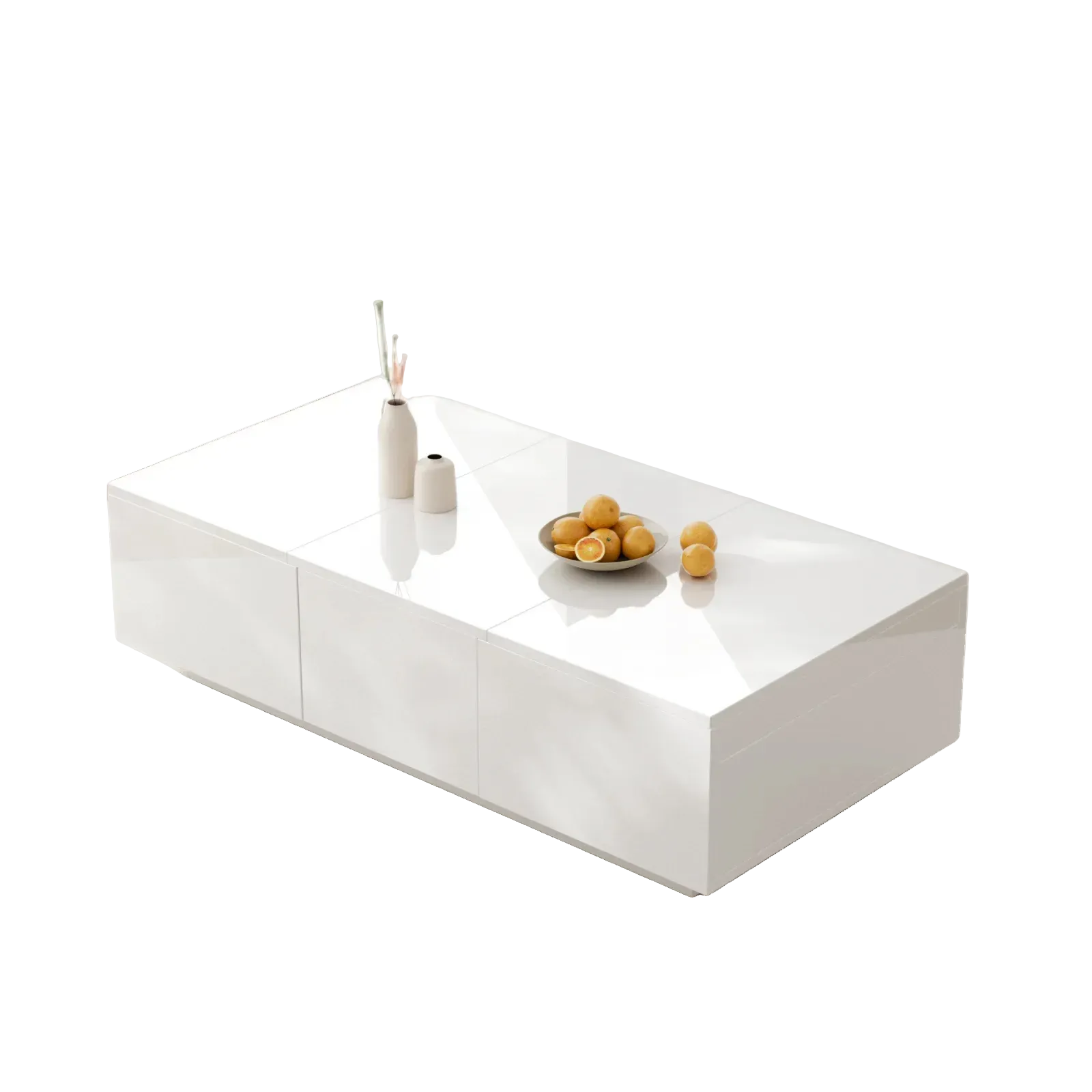 Table basse blanche laquée avec rangement et tiroirs design