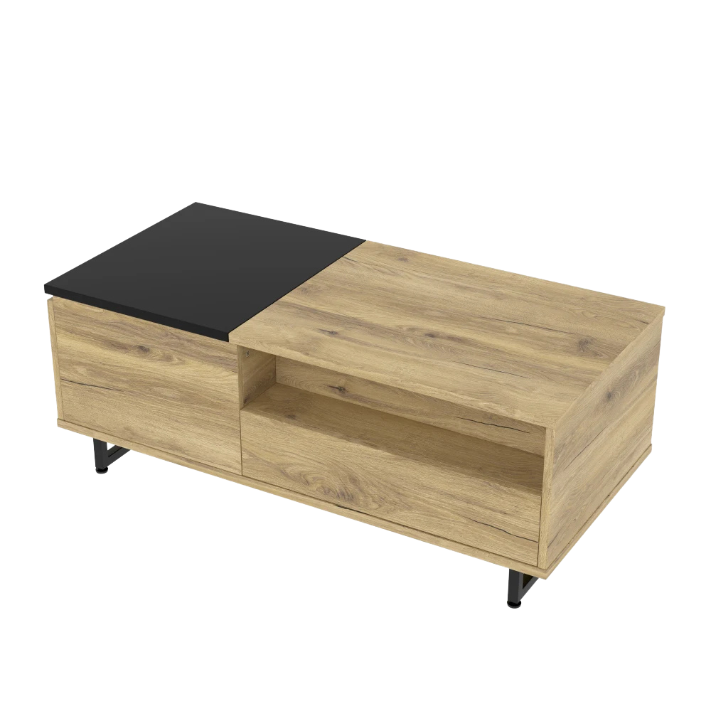 Table basse relevable en bois et métal avec LED
