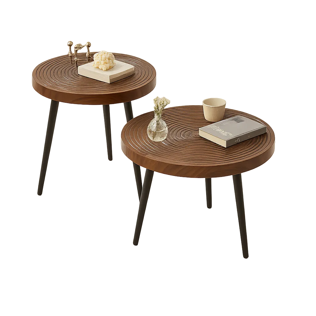 Table basse gigogne ronde japonaise en bois massif