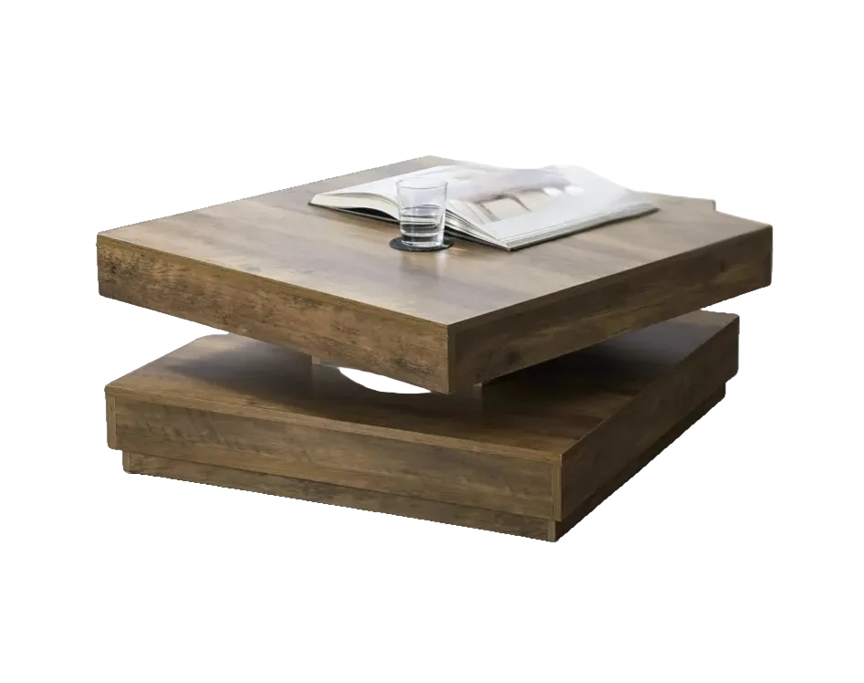 Table basse carrée avec plateau pivotant et plateau inférieur