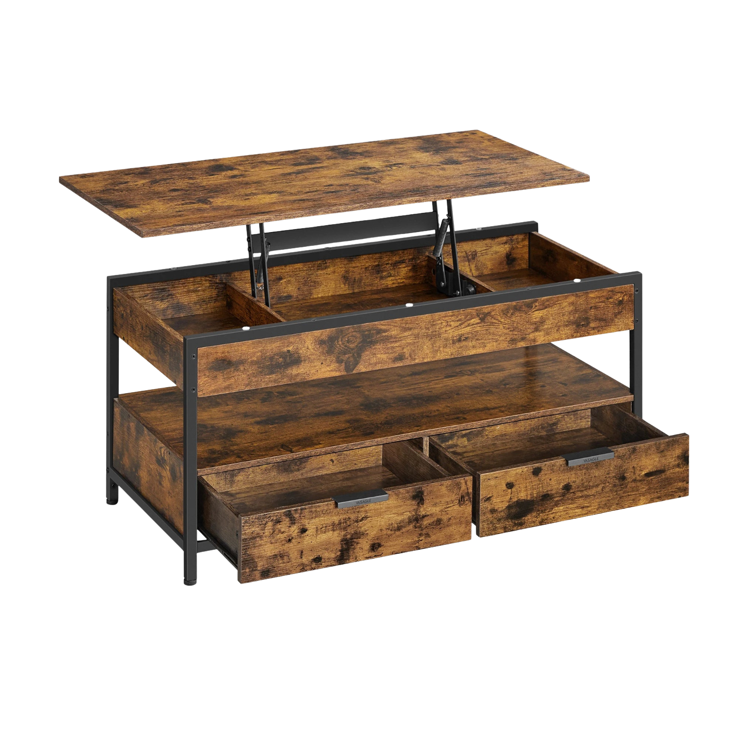 Table basse relevable industrielle avec rangement