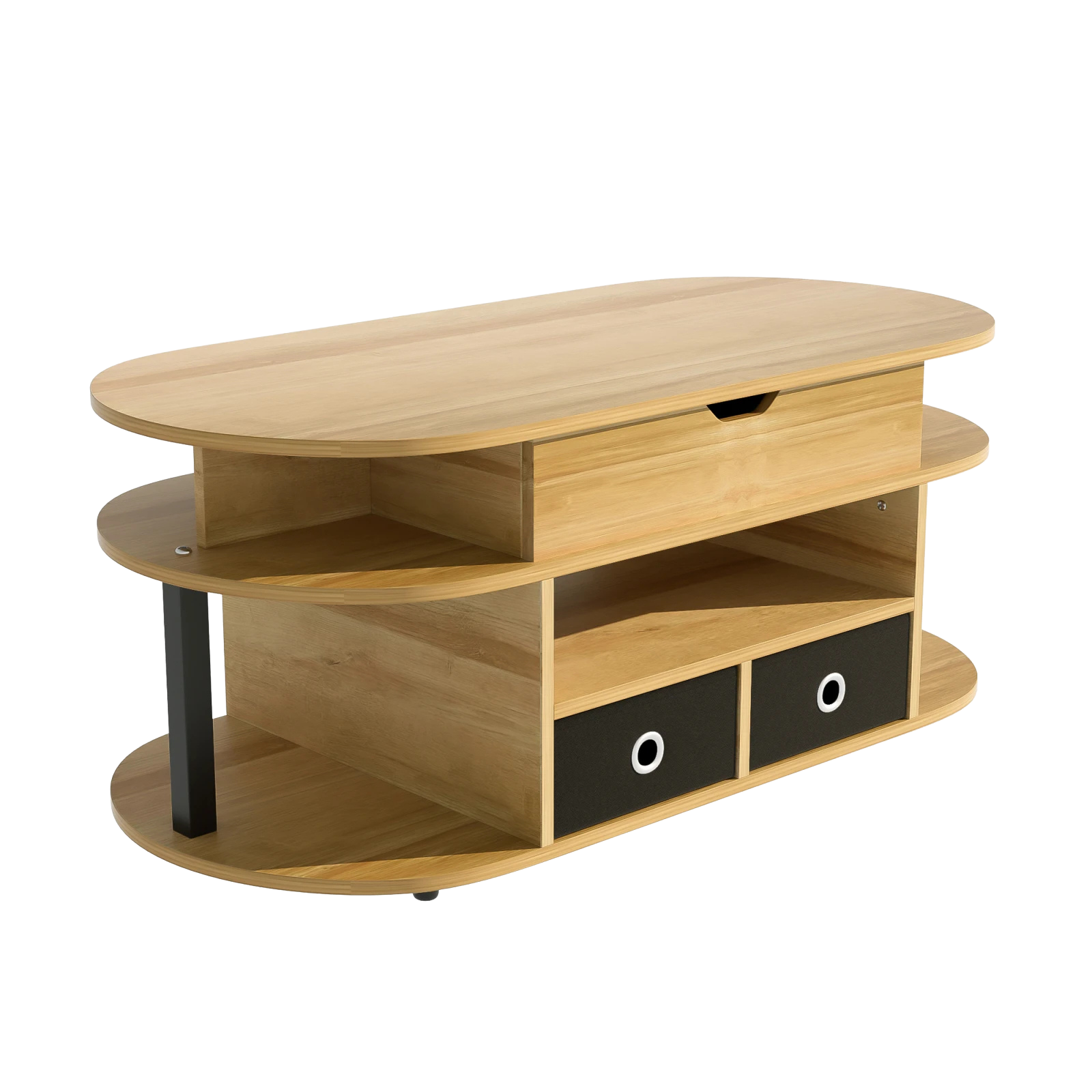 Table basse ovale relevable avec rangements design et bois
