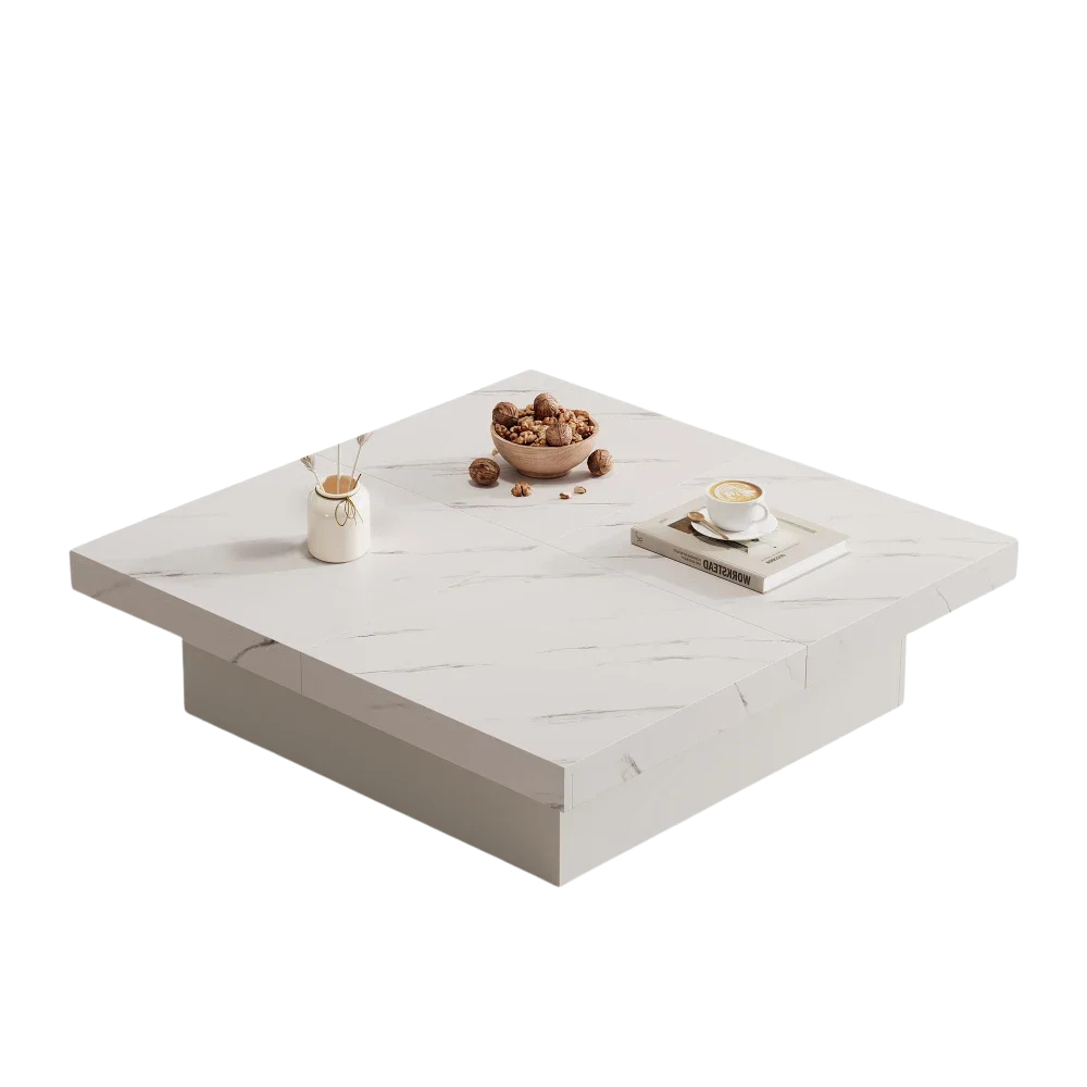 Table basse carrée avec tiroirs et plateau coulissant