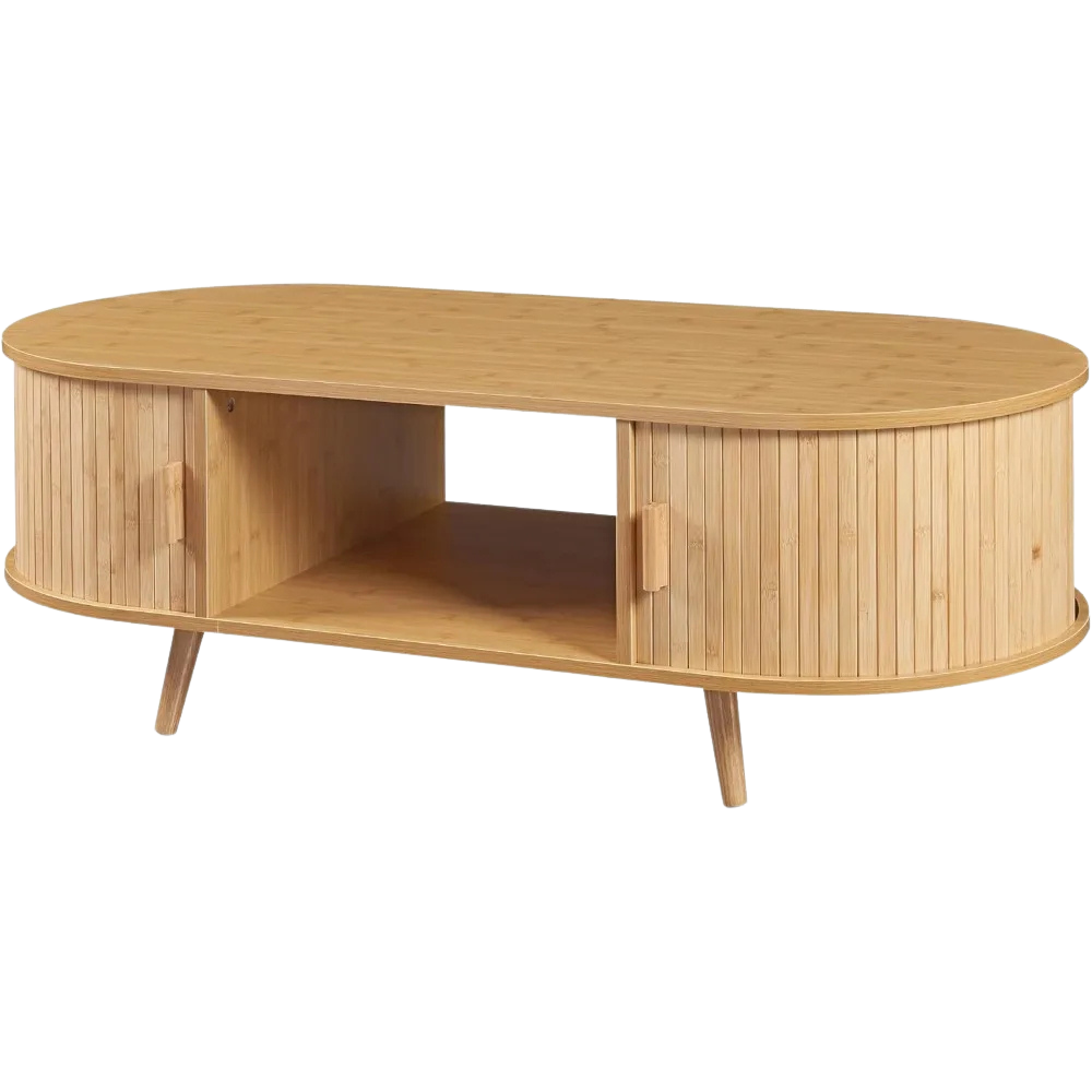 Table basse ovale bois avec rangement au style scandinave
