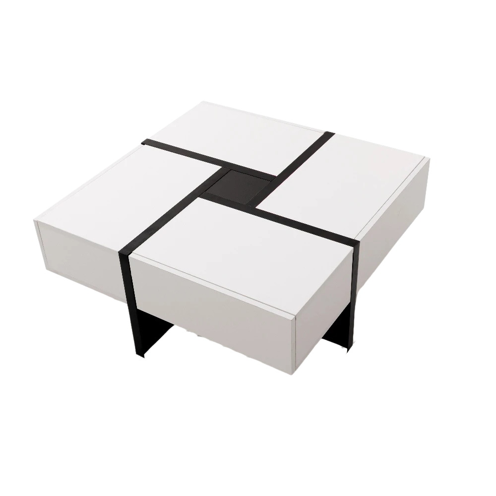 Table basse carrée moderne noire et blanche avec rangements