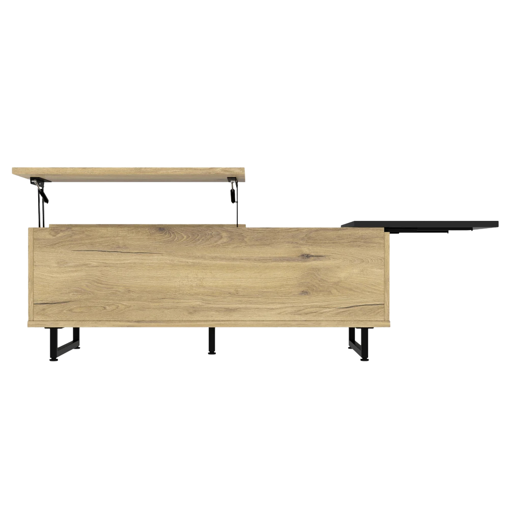 Table basse relevable en bois et métal avec LED
