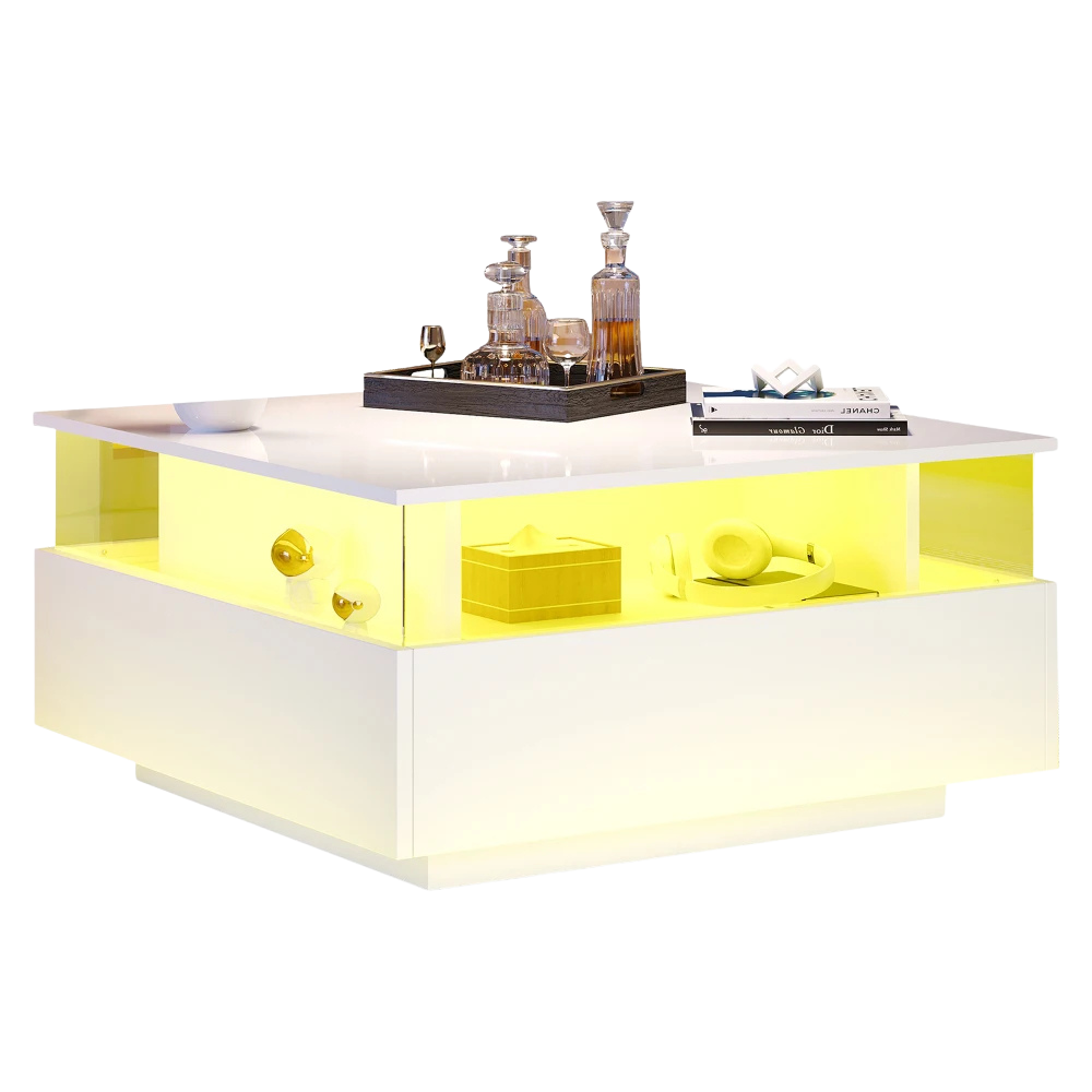 Table basse carrée avec vitrine et LED