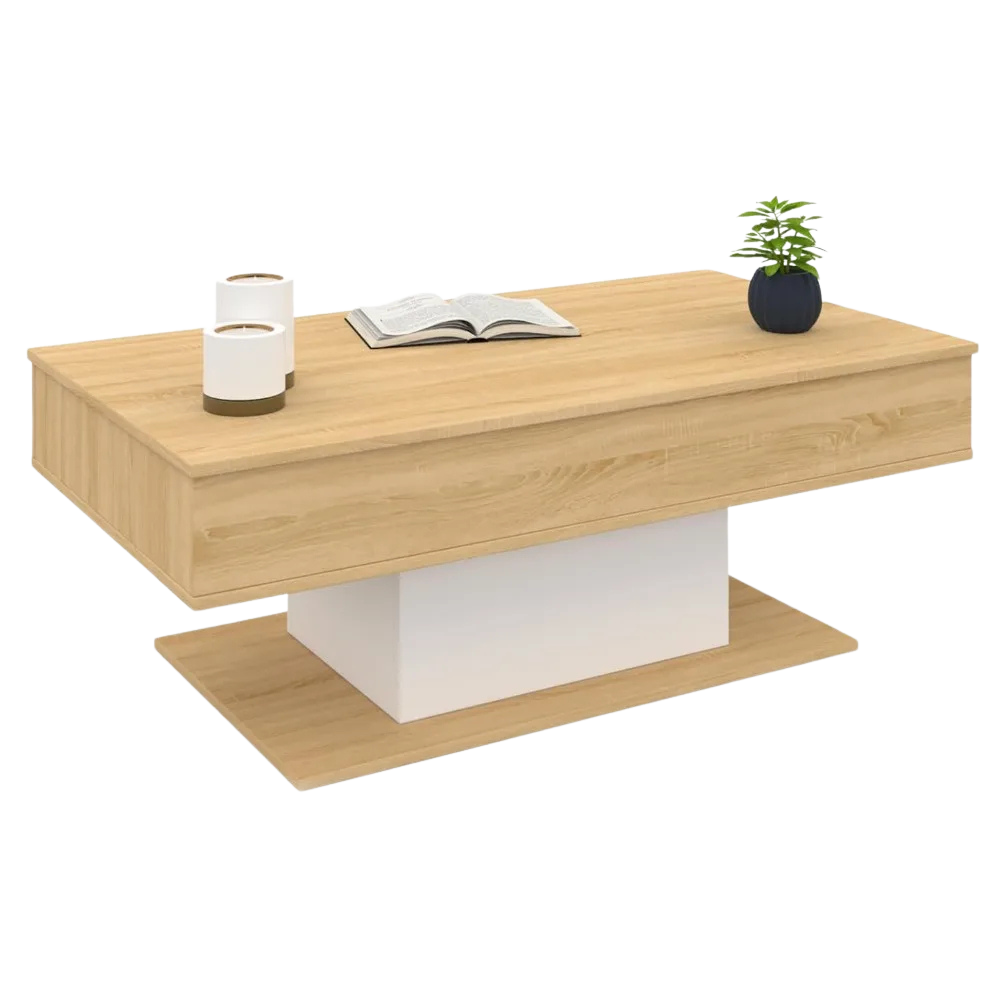 Table basse relevable rectangulaire bois et blanc design