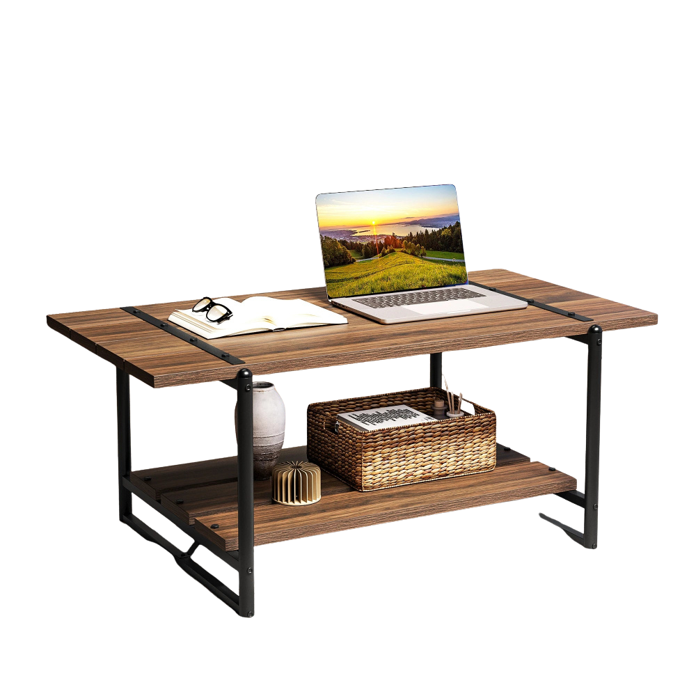 Table basse rectangulaire au style industriel noyer