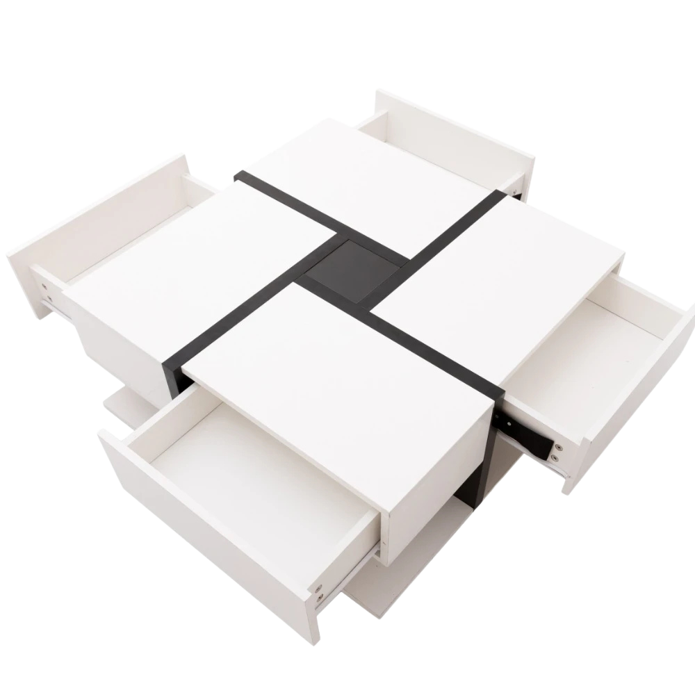 Table basse carrée moderne noire et blanche avec rangements