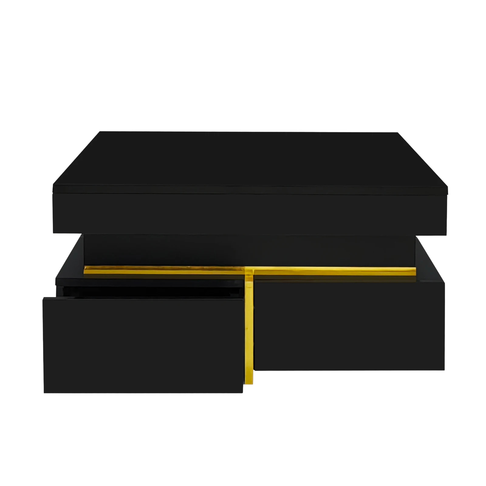 Table basse carrée noire et dorée avec rangements design