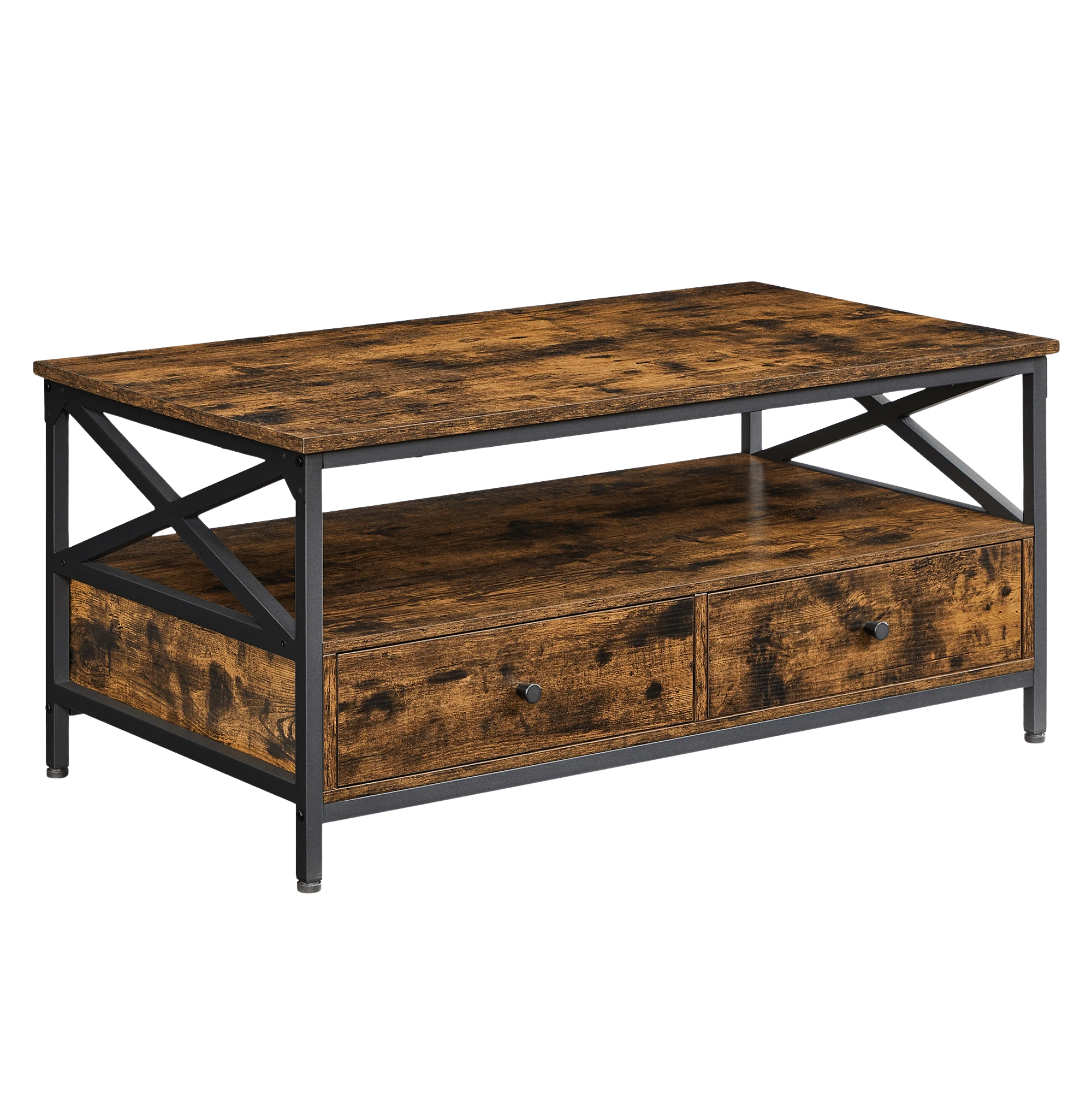 Table basse bois rectangulaire avec rangement style campagne