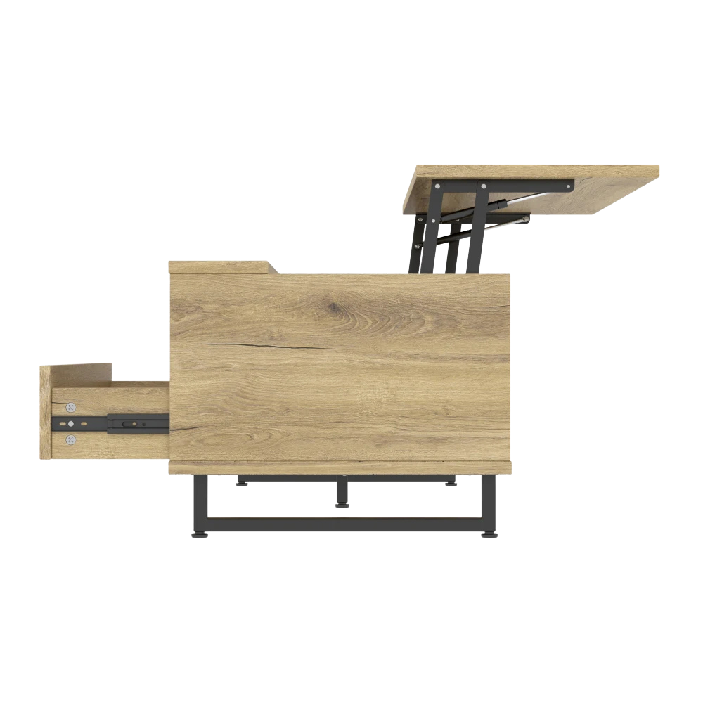 Table basse relevable en bois et métal avec LED