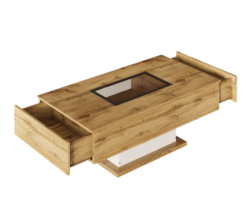 Table basse bois et verre moderne avec LED et rangements