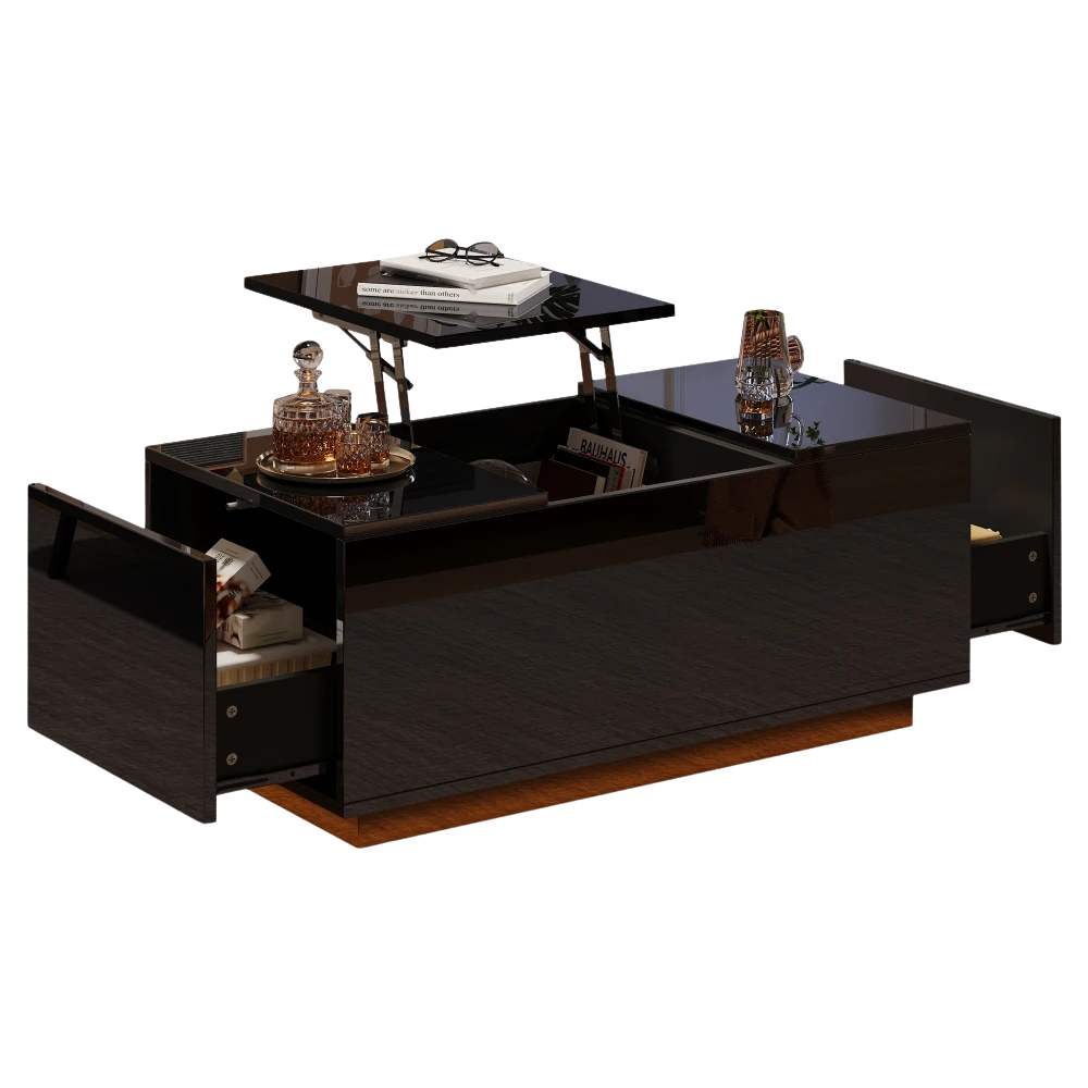 Table basse relevable avec LED et plateau ajustable