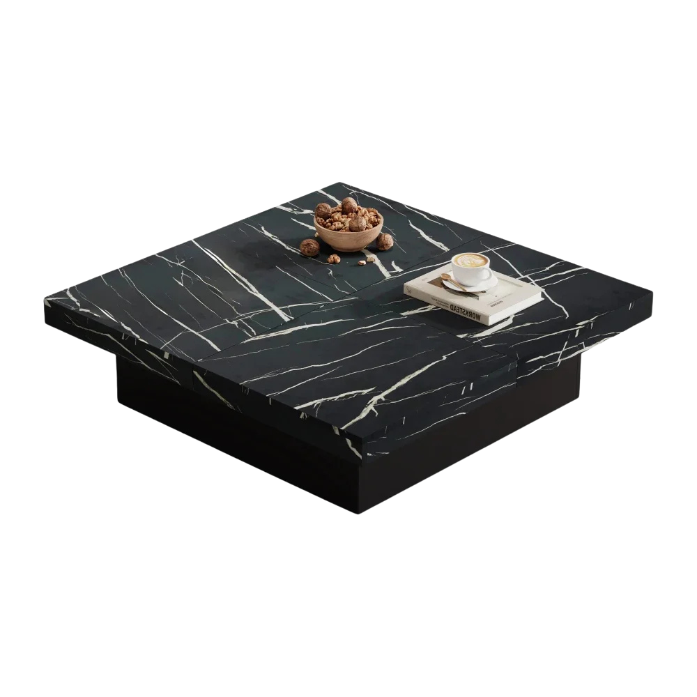 Table basse carrée avec tiroirs et plateau coulissant