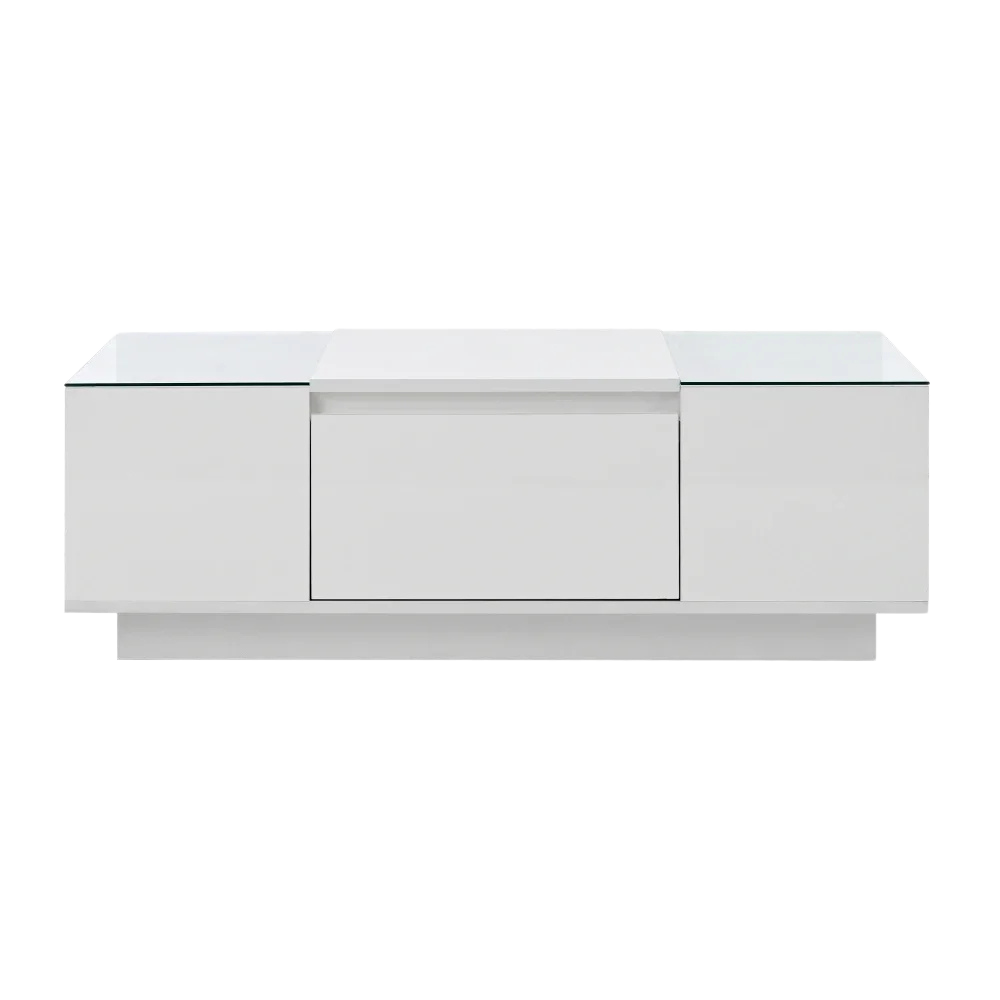 Table basse moderne en verre avec LED et rangements