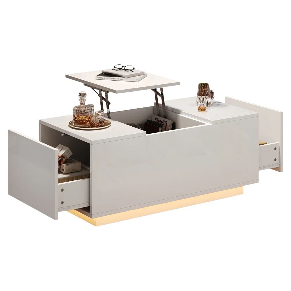 Table basse relevable avec LED et plateau ajustable