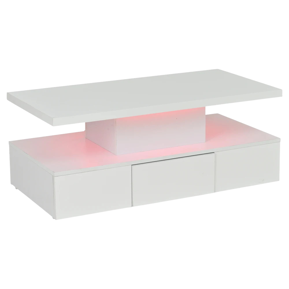 Table basse rectangulaire noire à double plateau avec LED et rangement