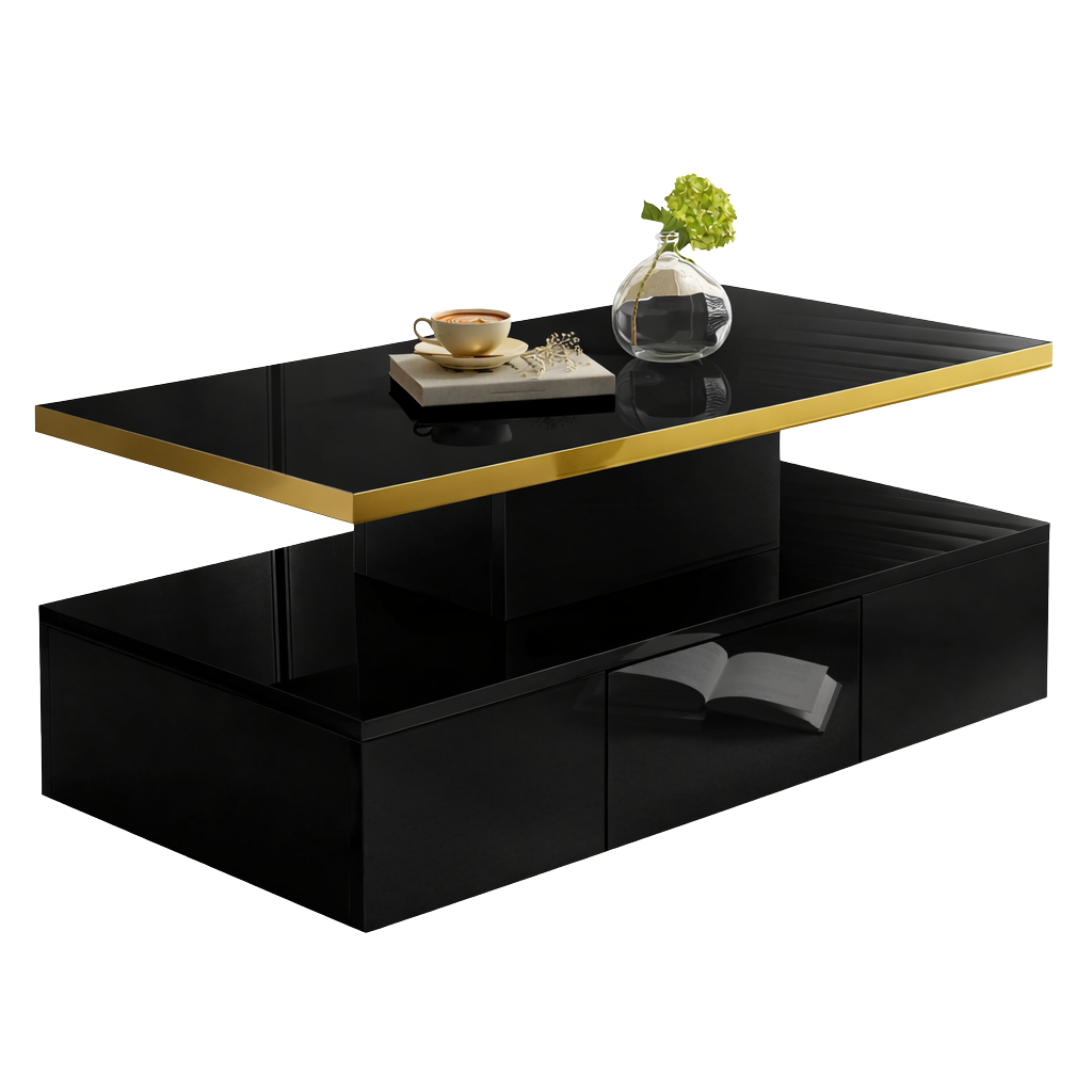 Table basse design à 2 niveaux avec tiroir et LED