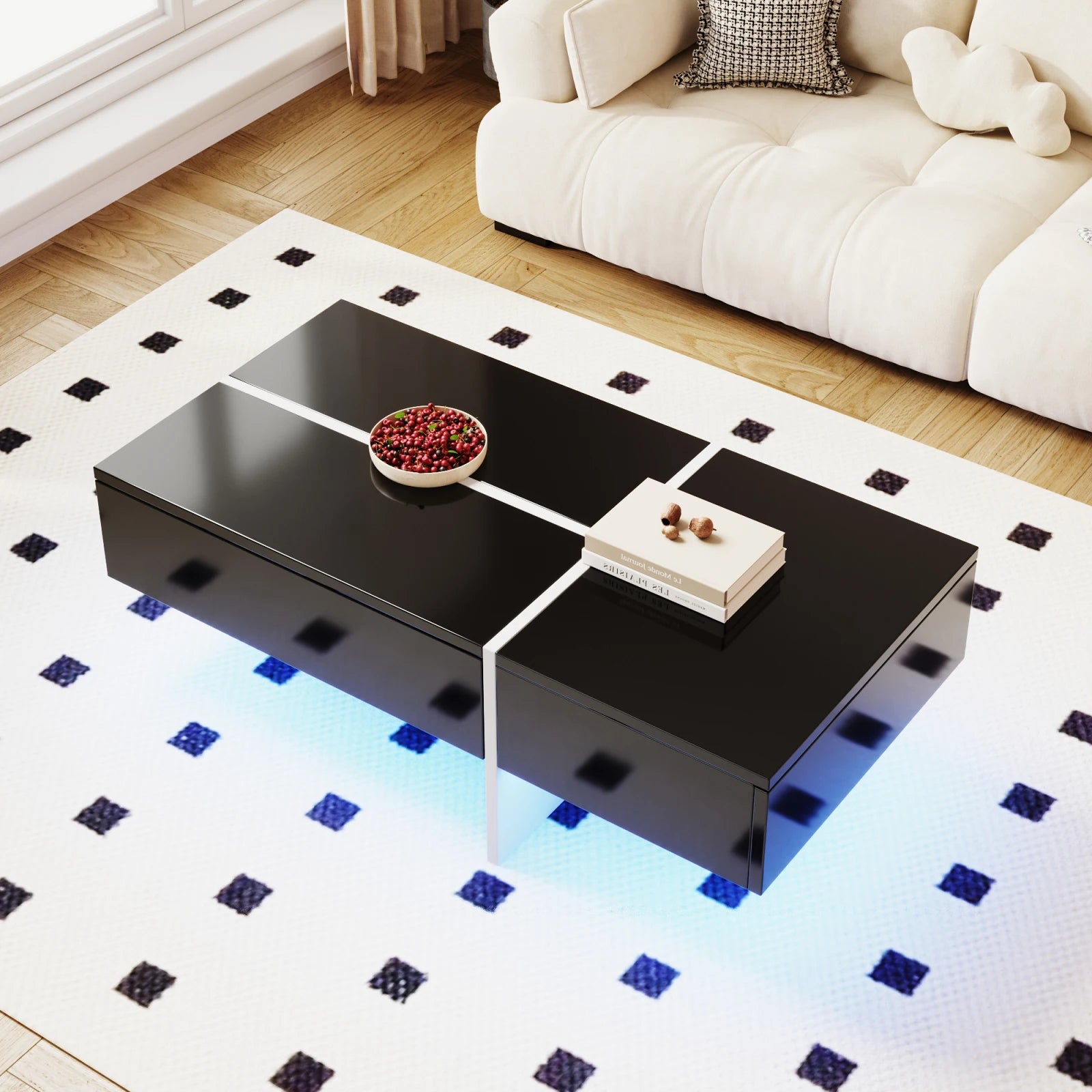 Table basse design noire et blanche avec LED
