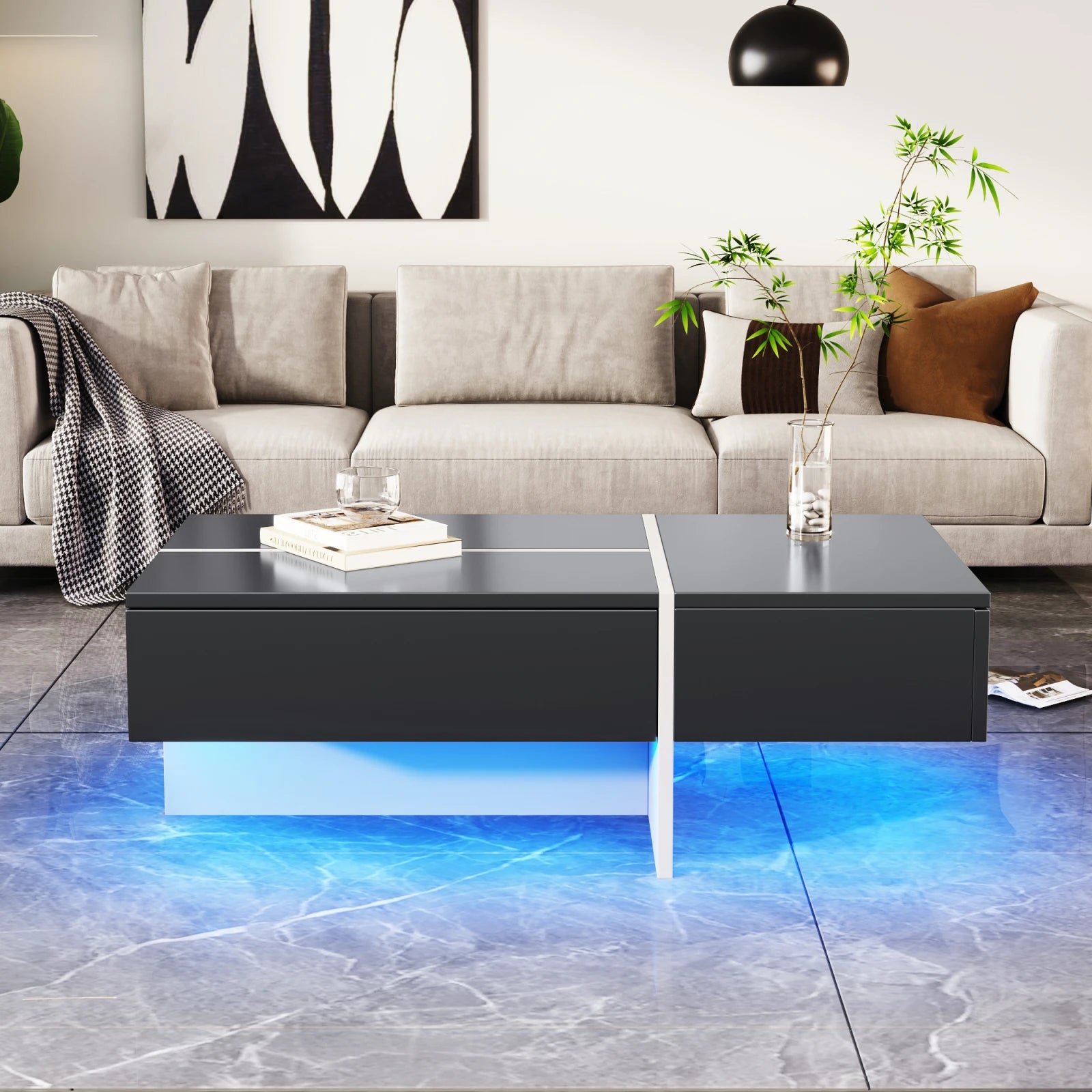 Table basse design noire et blanche avec LED