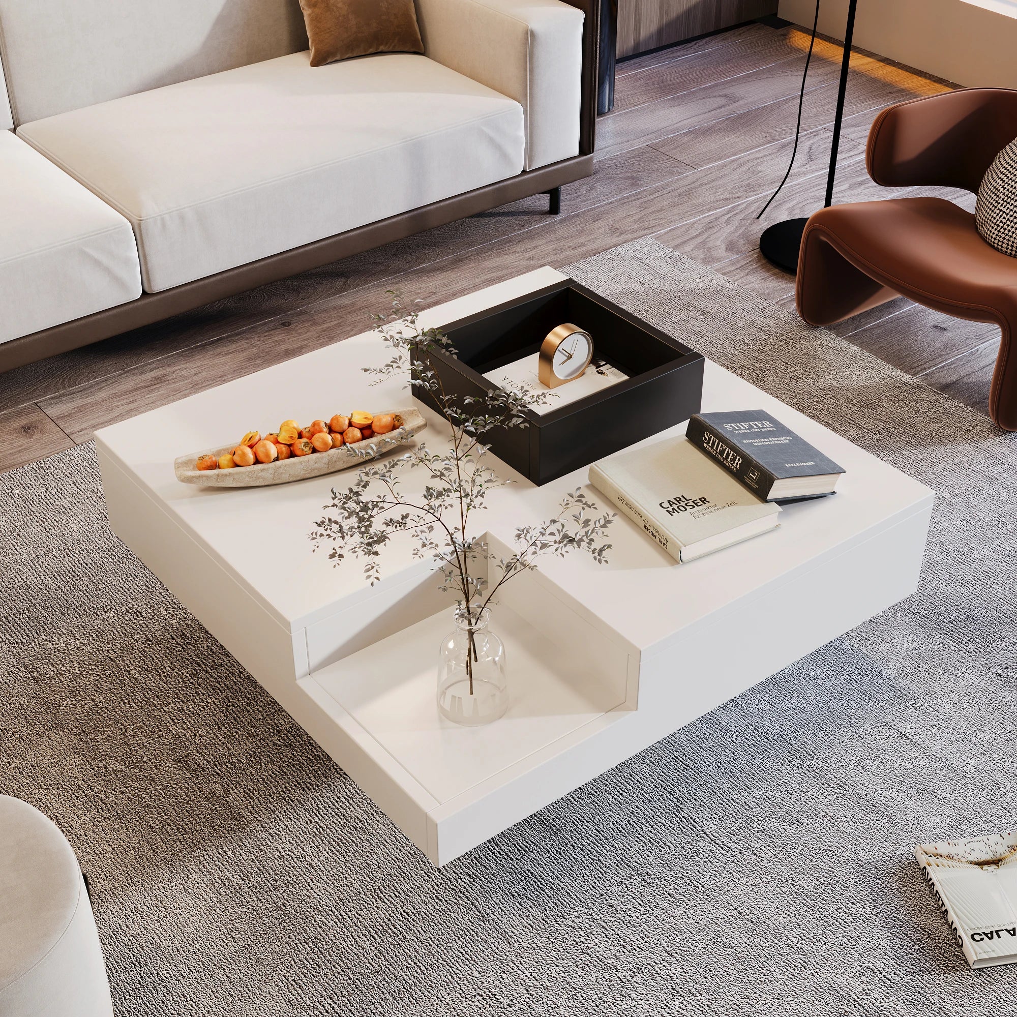 Table basse carrée avec LED et rangement amovible