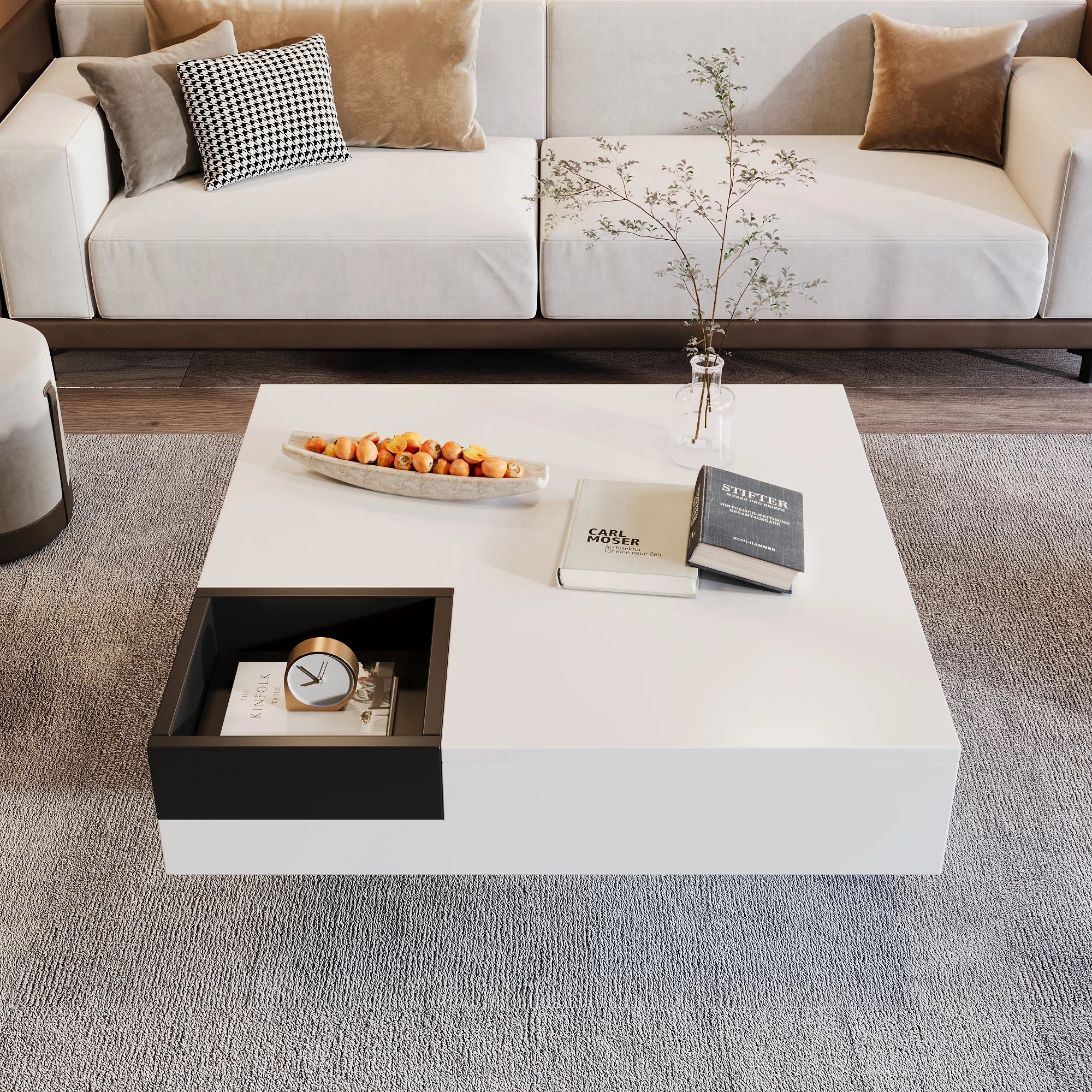 Table basse carrée avec LED et rangement amovible