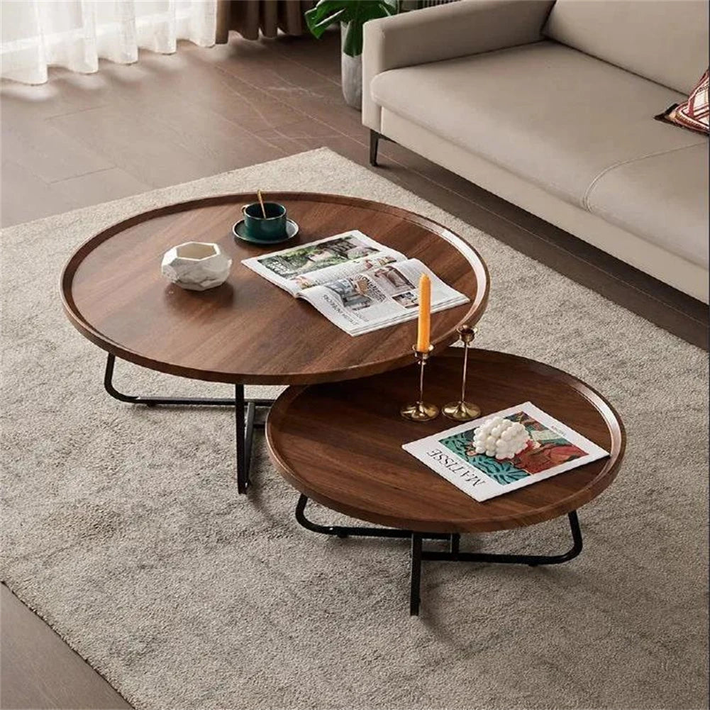 Table basse gigogne ronde en bois de noyer