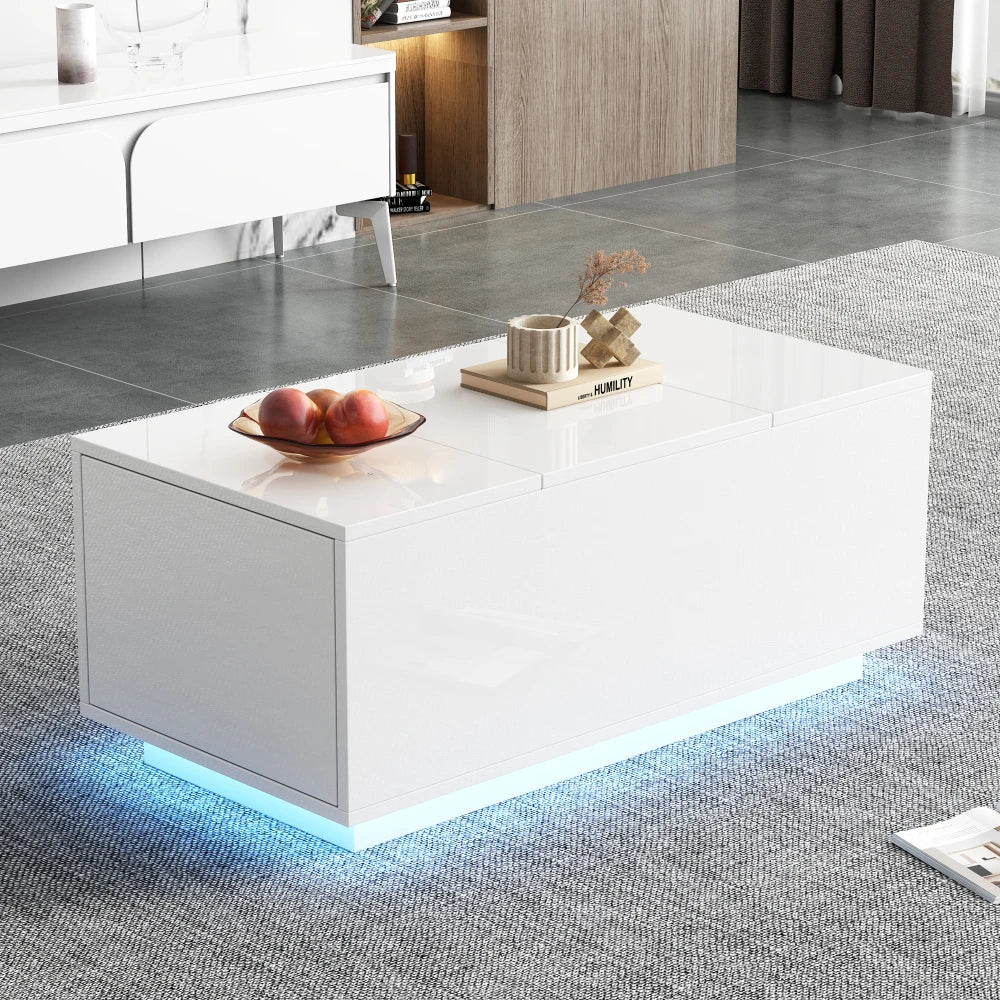 Table basse relevable avec LED et plateau ajustable