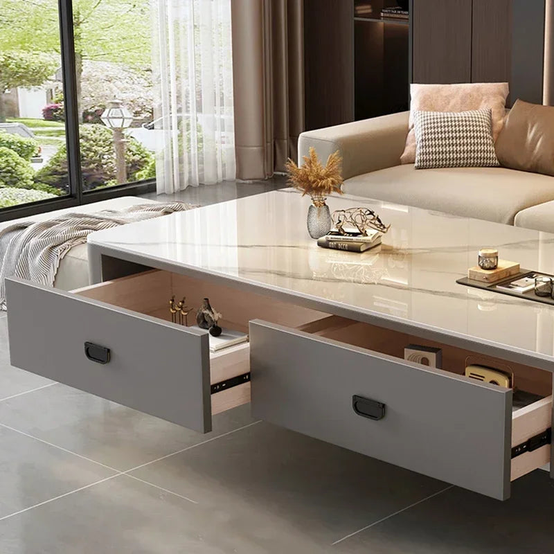 Table basse design effet marbre avec rangements