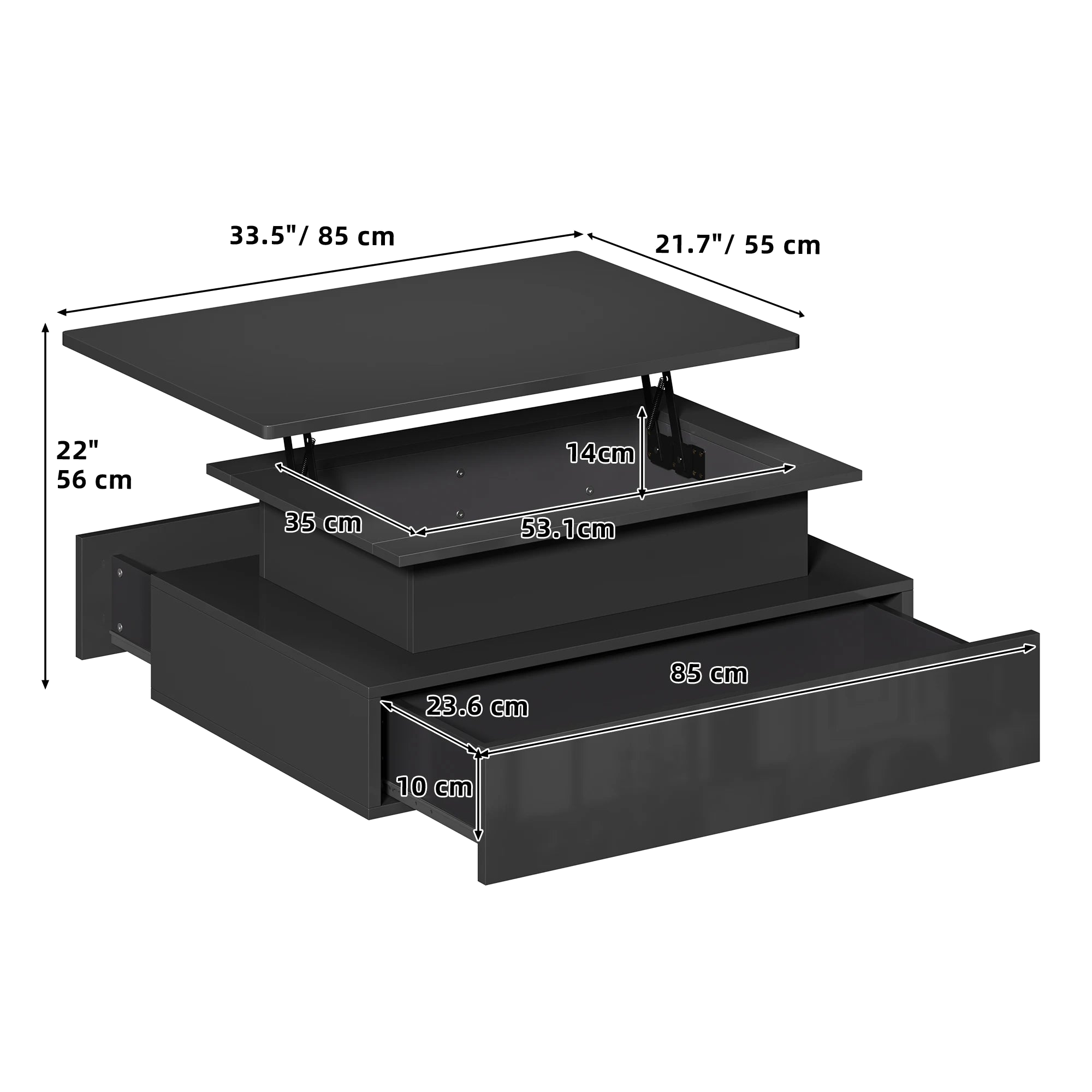 Table basse relevable rectangulaire bois avec éclairage LED