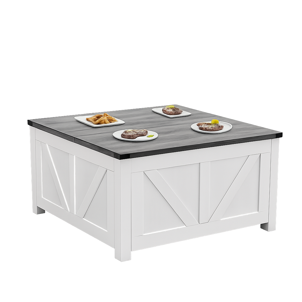 Table basse carrée à plateau relevable en bois design