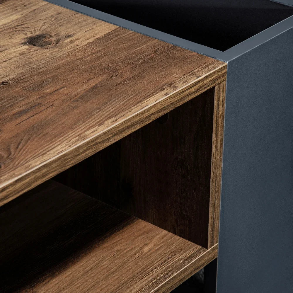 Table basse moderne bois et bleu profond avec rangement