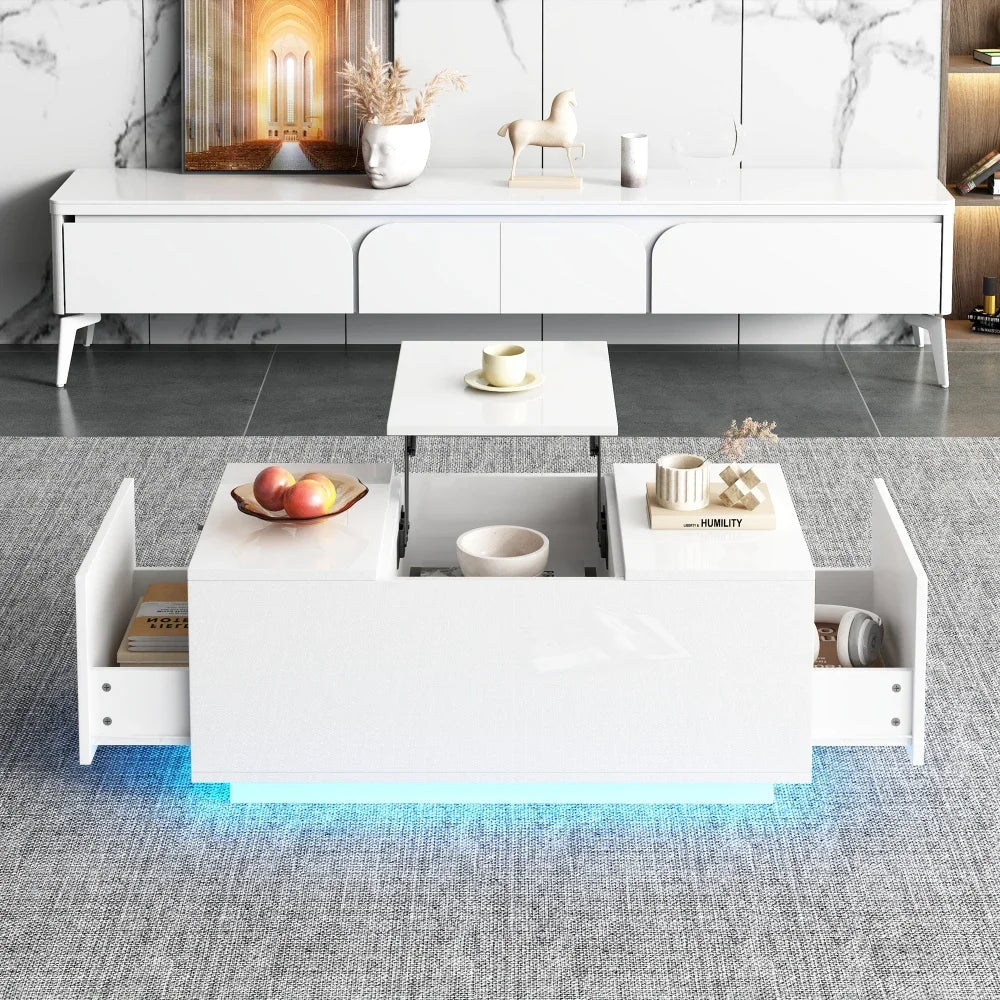 Table basse relevable avec LED et plateau ajustable