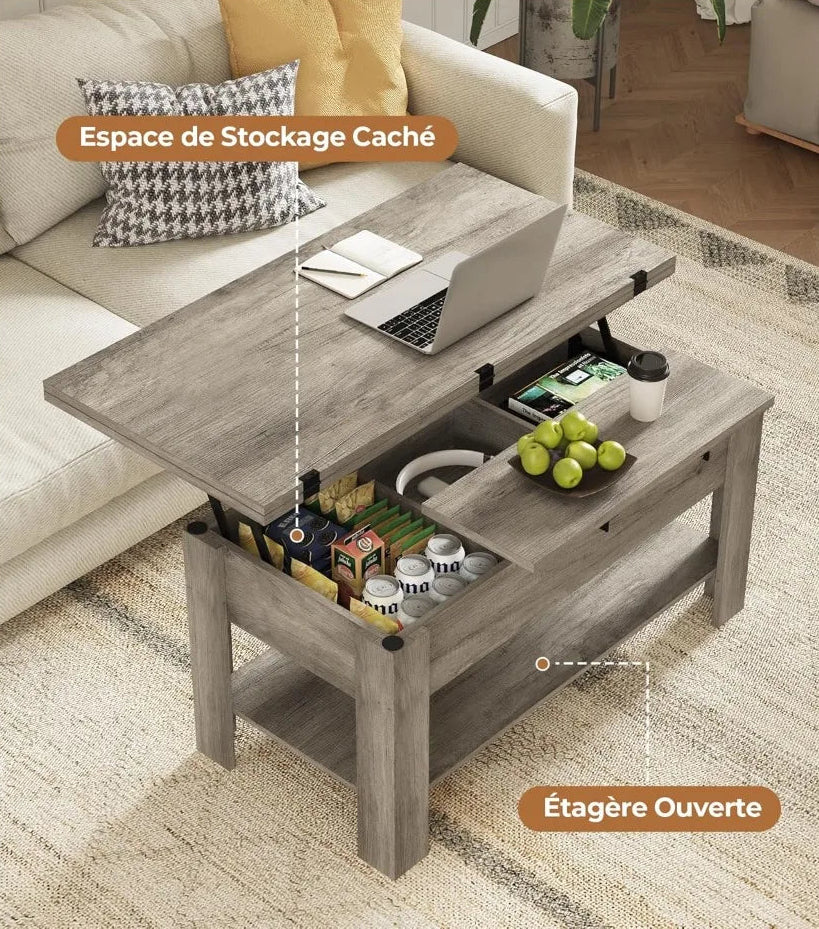 Table basse relevable extensible 3 en 1