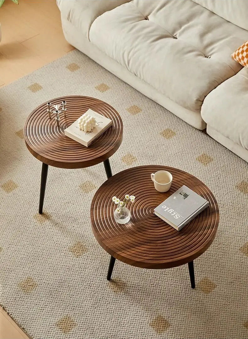 Table basse gigogne ronde japonaise en bois massif