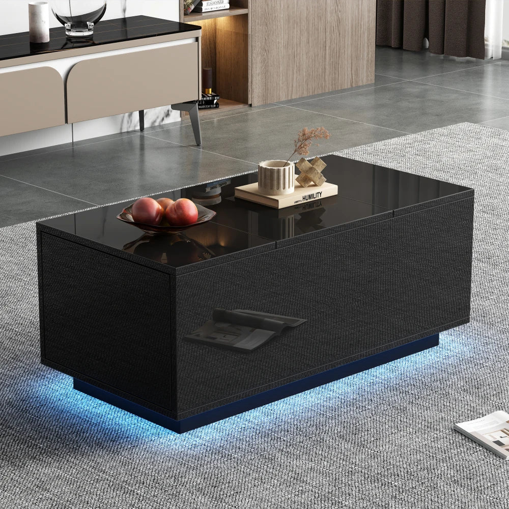 Table basse relevable avec LED et plateau ajustable
