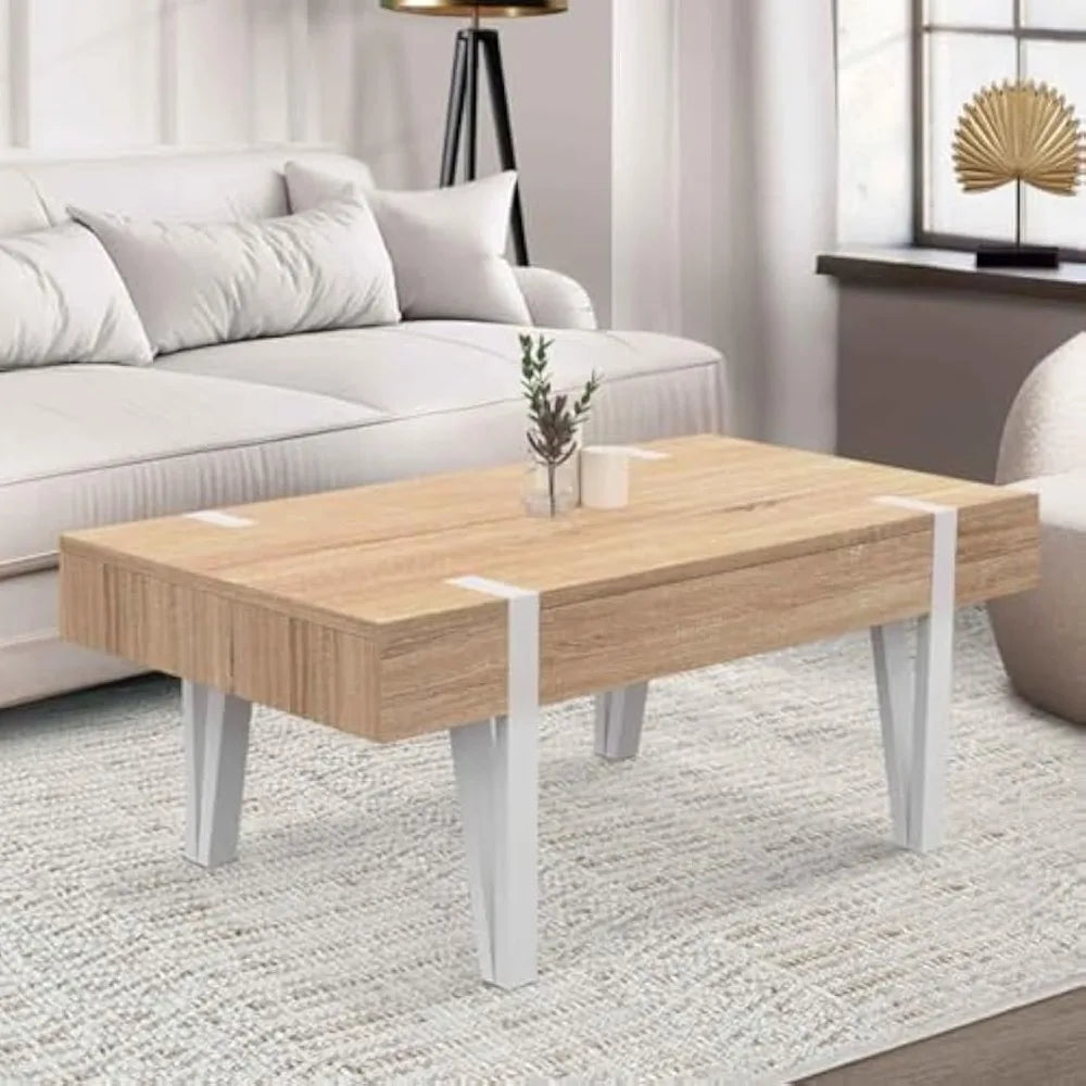 Table basse industrielle bois et métal avec tiroir