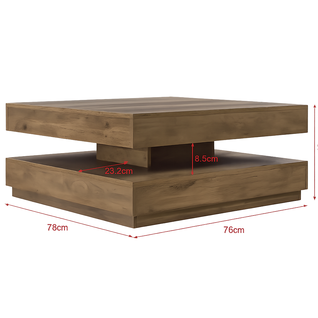 Table basse carrée avec plateau pivotant et plateau inférieur