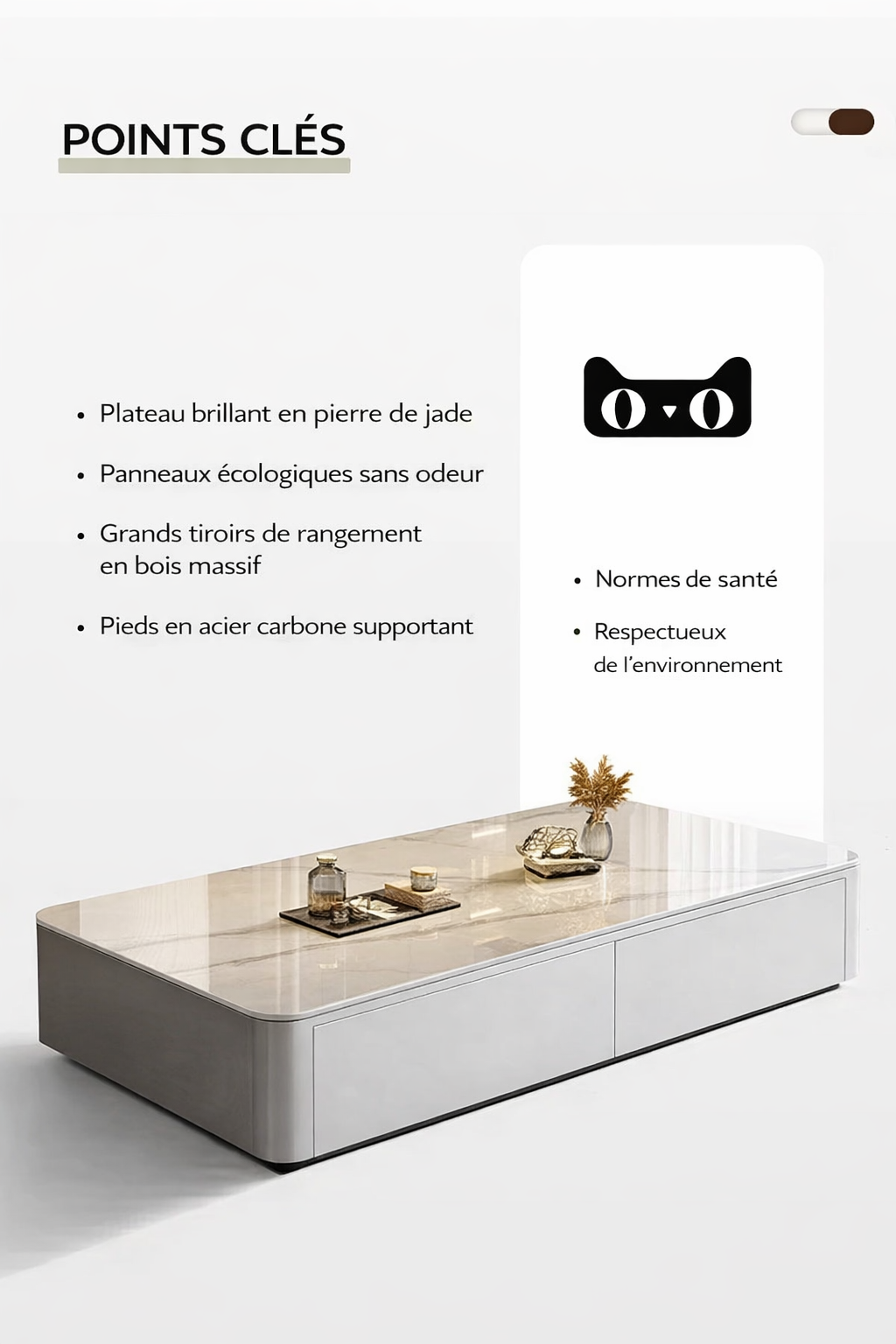 Table basse design effet marbre avec rangements