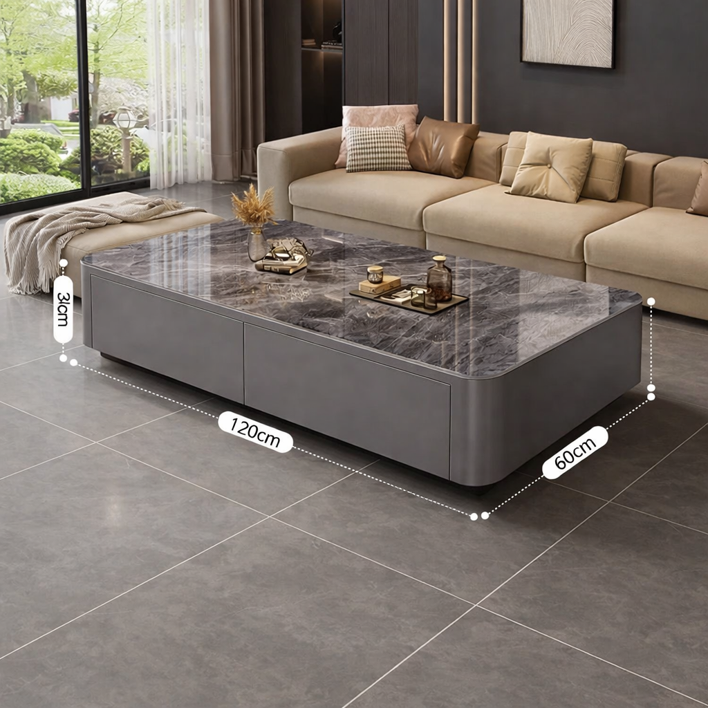 Table basse design effet marbre avec rangements
