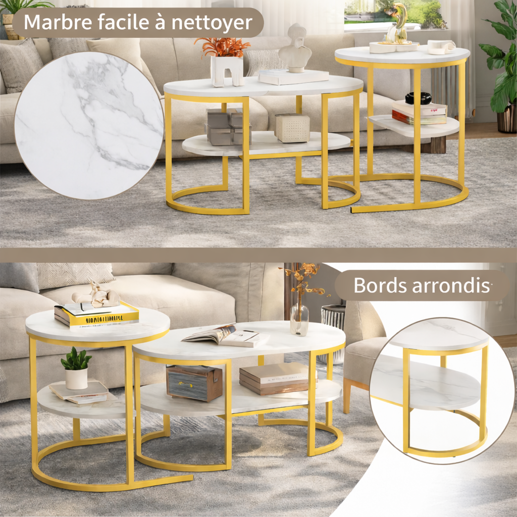 Table basse gigogne marbre avec structure en métal design