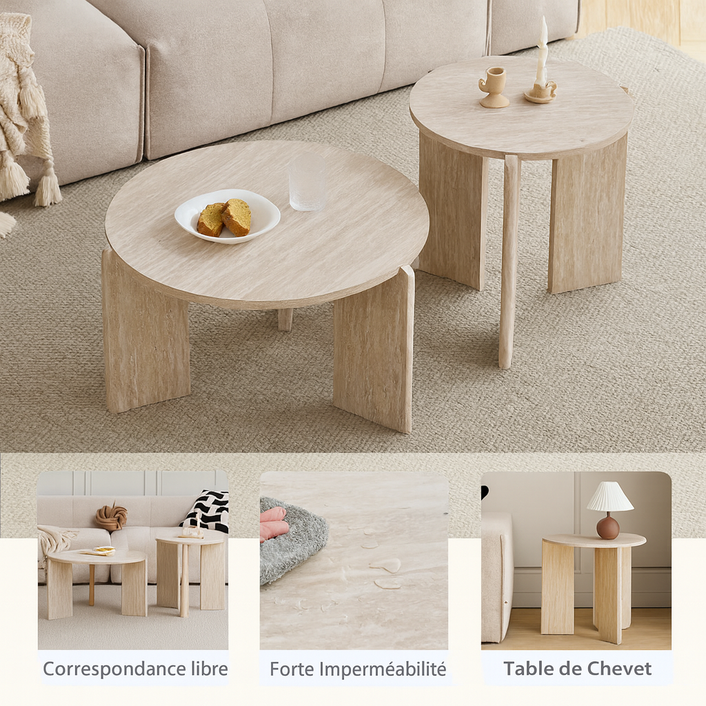 Table basse gigogne ronde en bois design scandinave