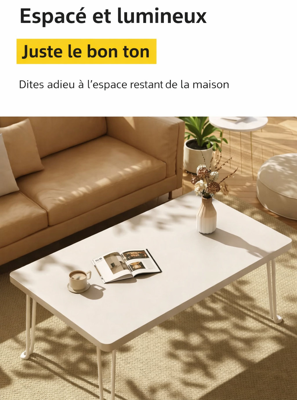 Table basse pliante rectangulaire en bois pour petit espace