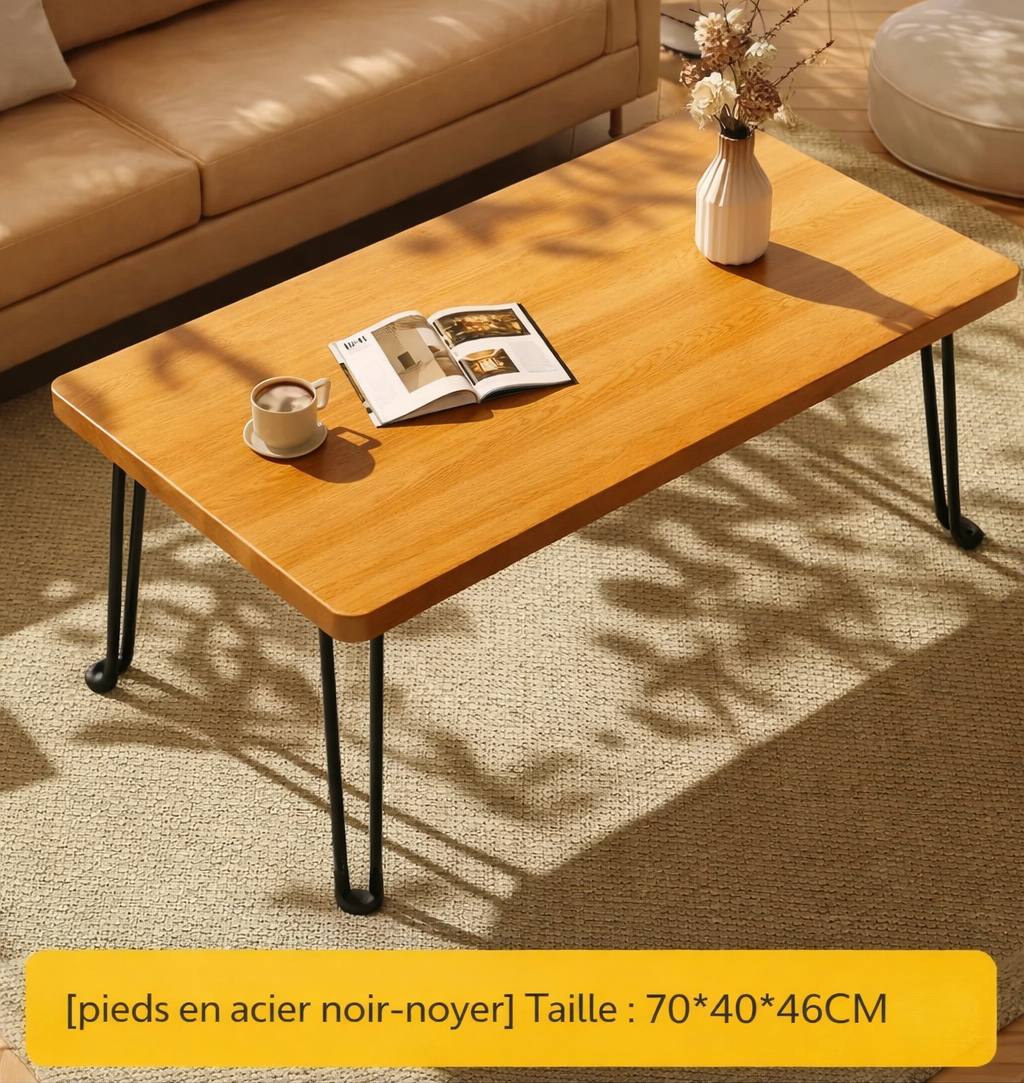 Table basse pliante rectangulaire en bois pour petit espace