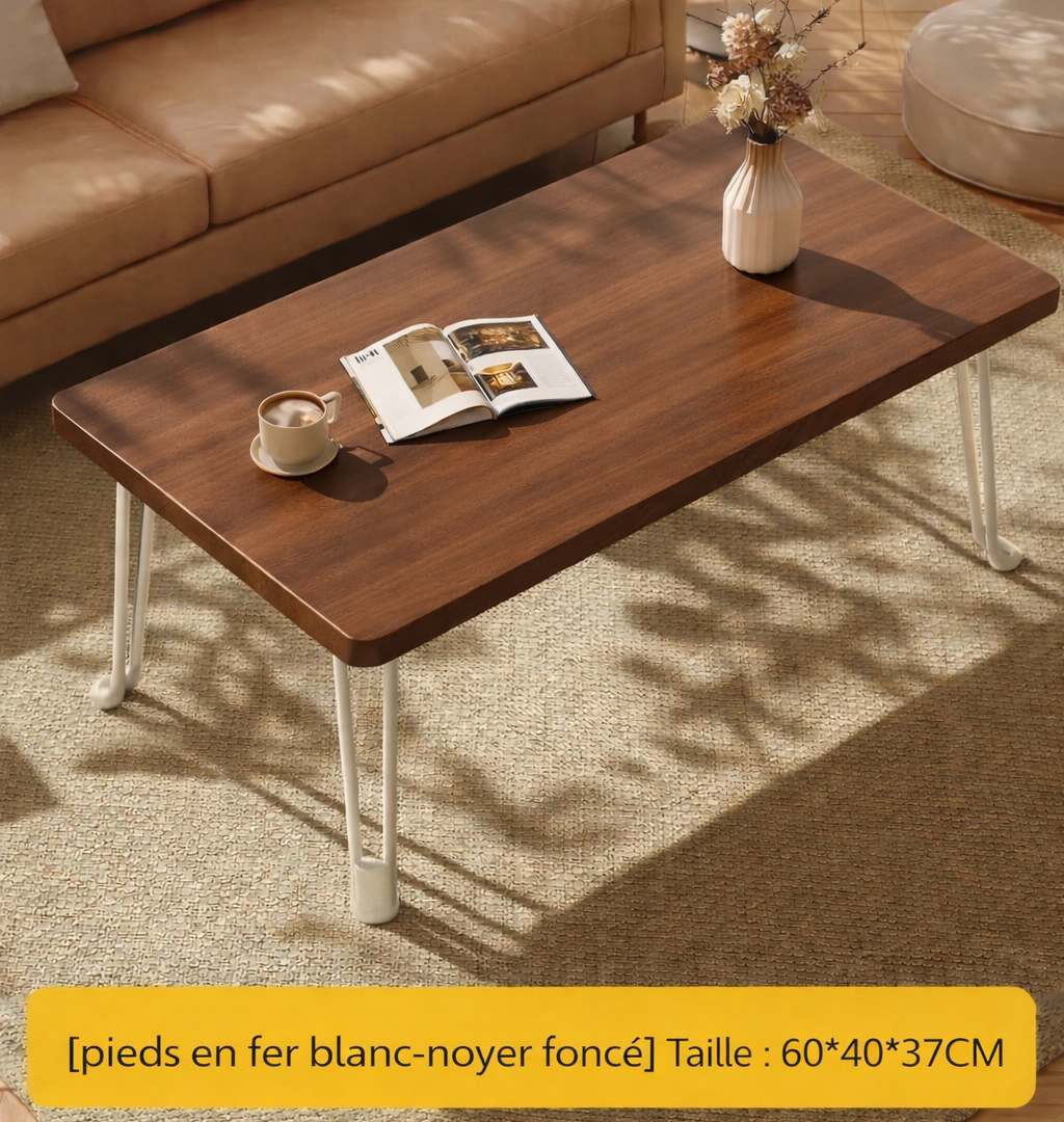 Table basse pliante rectangulaire en bois pour petit espace